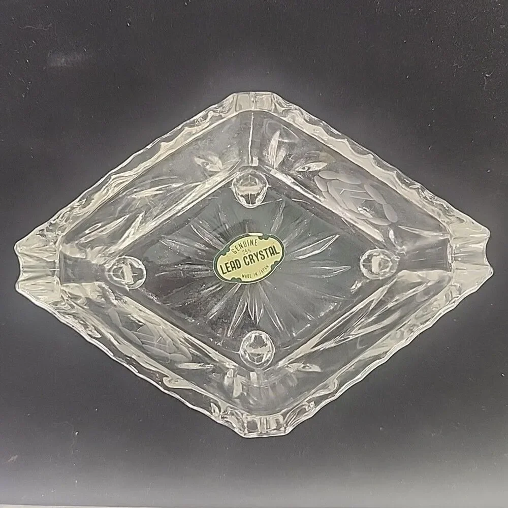 Ashtray Molded Crystal Glass Four Footed 5.25